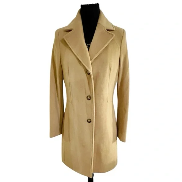 Calvin Klein Wool Polyester Cashmere Blend Tan Camel Coat Jacket - Picture 1 of 16